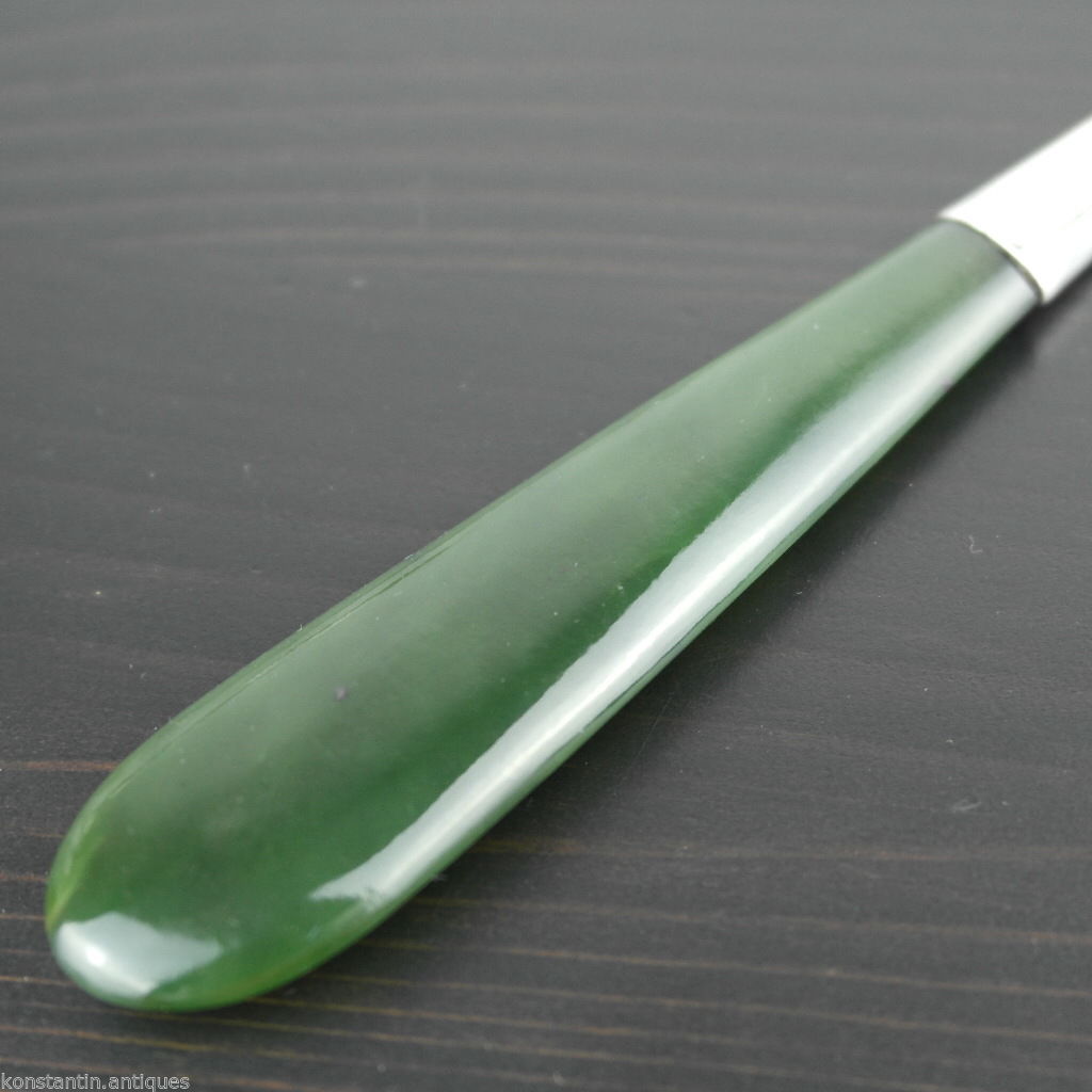 Antiker Brieföffner aus massivem Silber aus dem Jahr 1905 mit Nephrit-Griff, London Edwardian