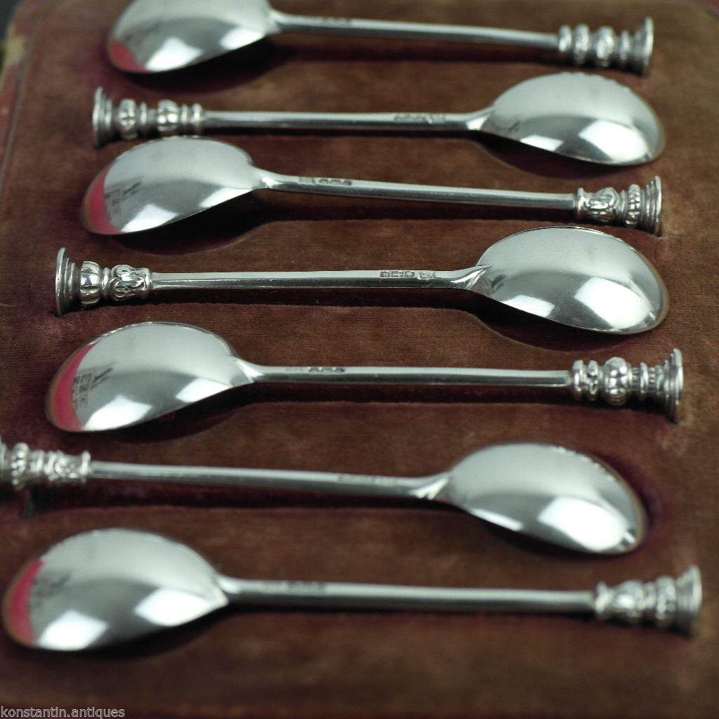 Antique 1916 set solid silver spoons for crushing sugar from Thomas Bradbury