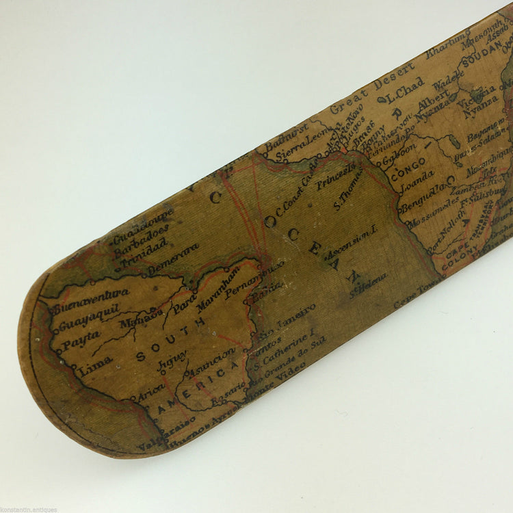 Antiker Seitenwender/Brieföffner aus Holz von 1898 mit Karte The Eastern Telegraph Com