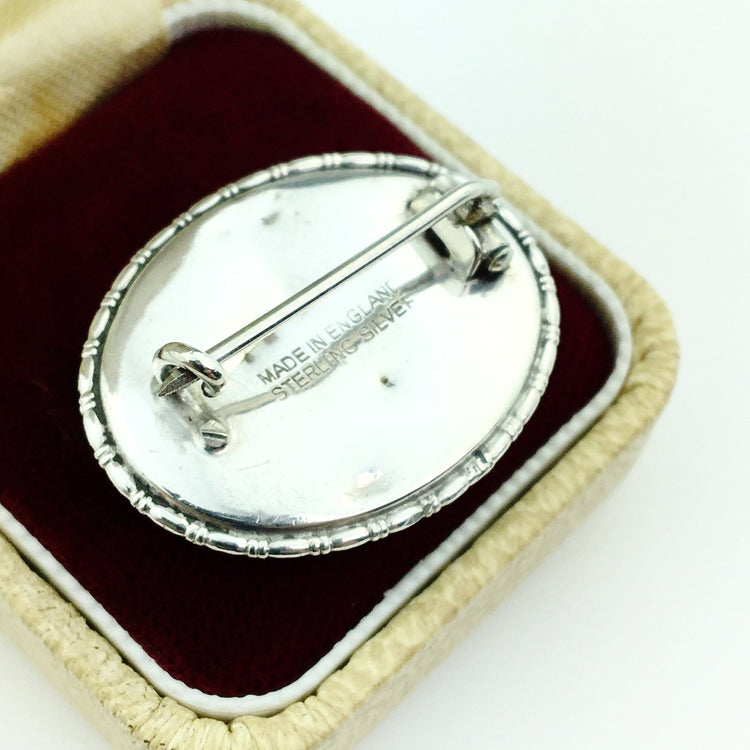 Vintage solid silver pin brooch with Iona marble cabochon gem England Sterling
