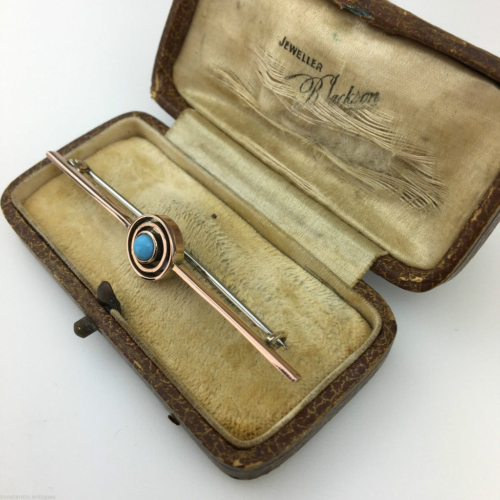 Antike Brosche aus 9-karätigem Gold mit türkisfarbenem Auge aus dem britischen Empire