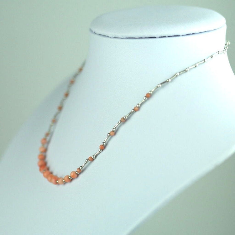 Vintage sterling silver and pink coral beads necklace