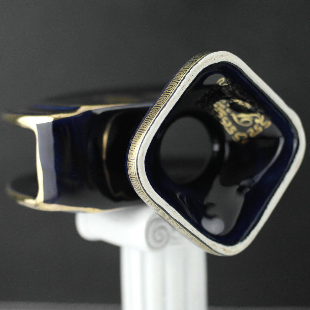 Vintage handmade Greek Royal Blue 24ct Gold plated pottery napkin holder made by Fakiolas, Greece