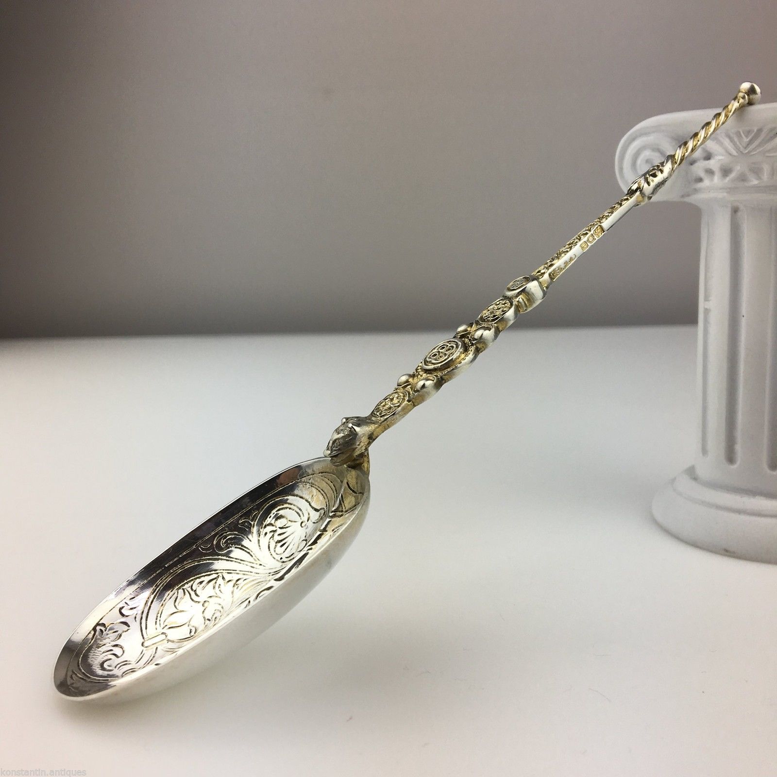 Antiker Salblöffel aus Sterlingsilber aus dem Jahr 1910, London, Britisches Empire