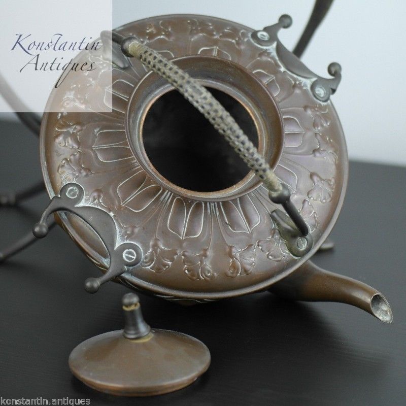 Art Nouveau WMF Copper Tea Coffee Spirit Kettle on Pewter stand Antique