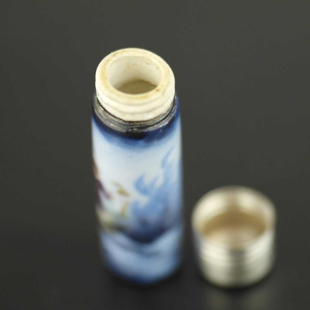 Antique 1904 sterling silver lidded porcelain needles storage bottle Birmingham