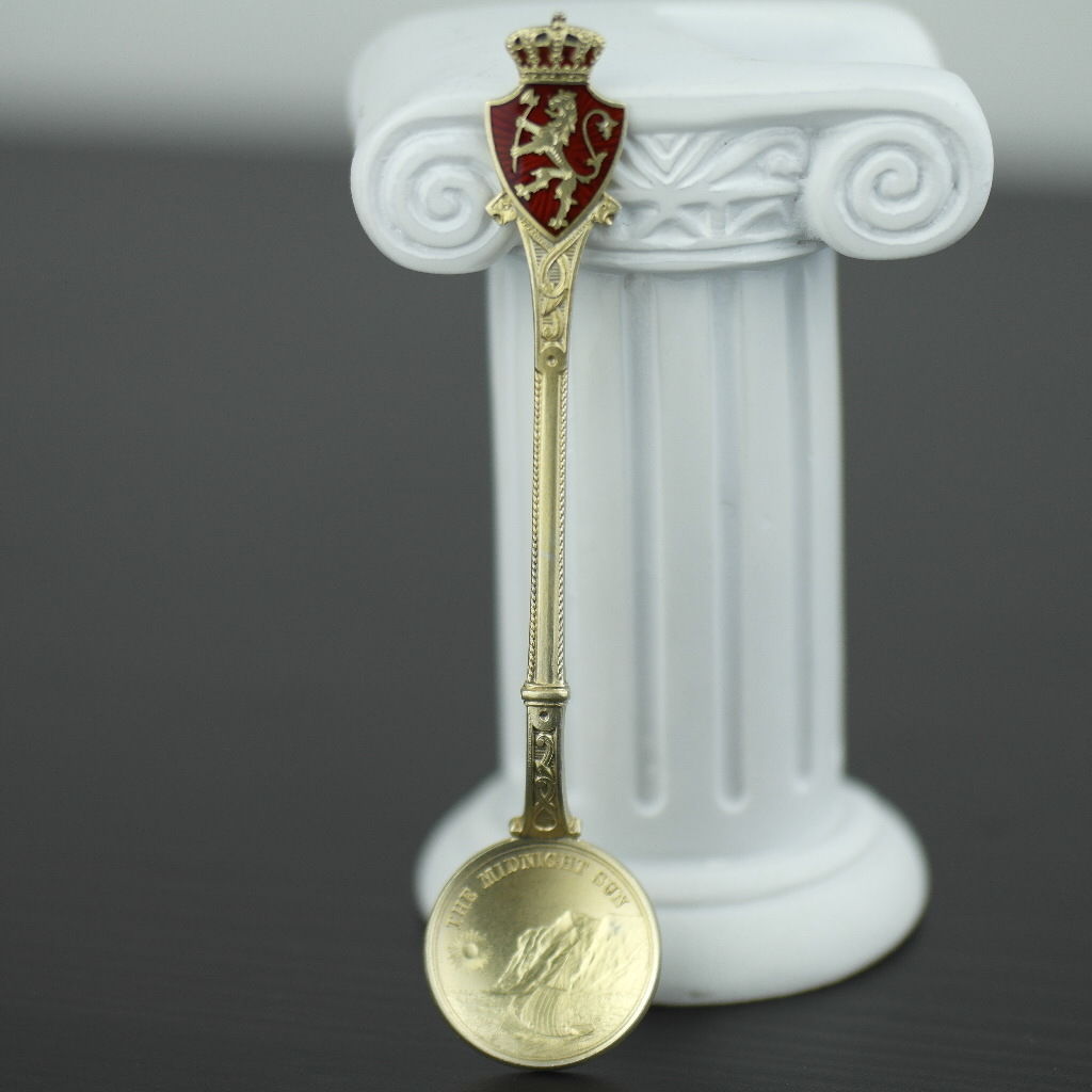 Antique sterling silver gold plated enamel spoon Norway David Andersen