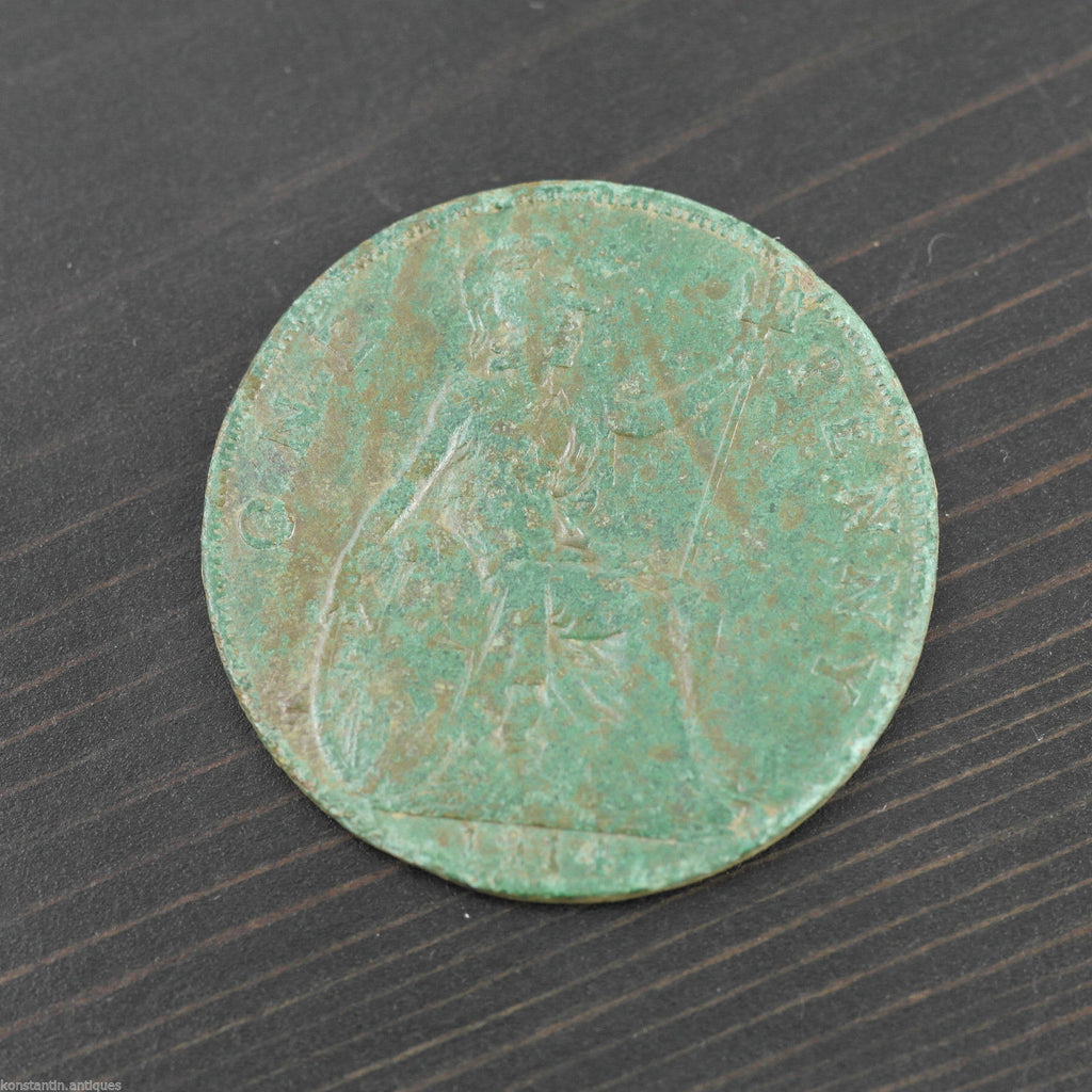 Antique 1914 bronze coin One penny George V British Empire with patina