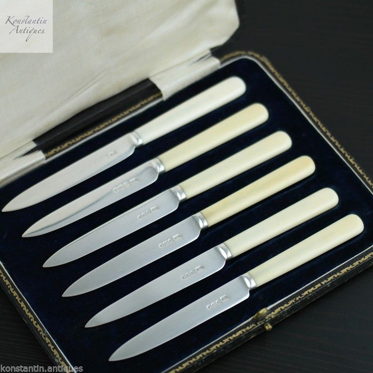 Antique 1923 Sheffield solid silver set of six dessert knives