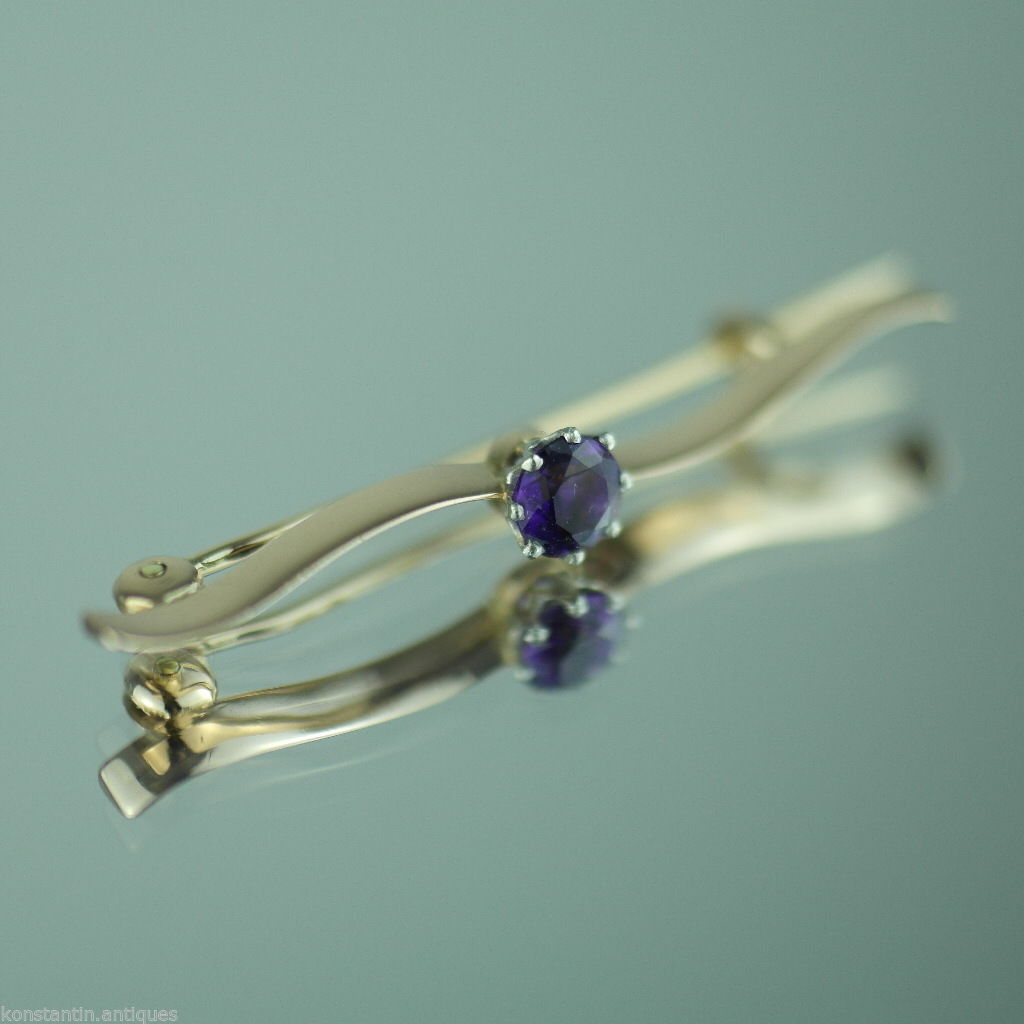 Antique Imperial Russian 56 gold pin brooch with beautiful Amethyst