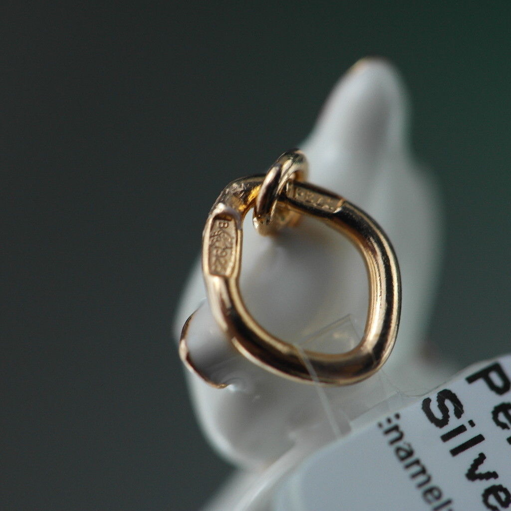 Gold Plated Sterling silver pendant white Enamel Cat with encrusted collar band