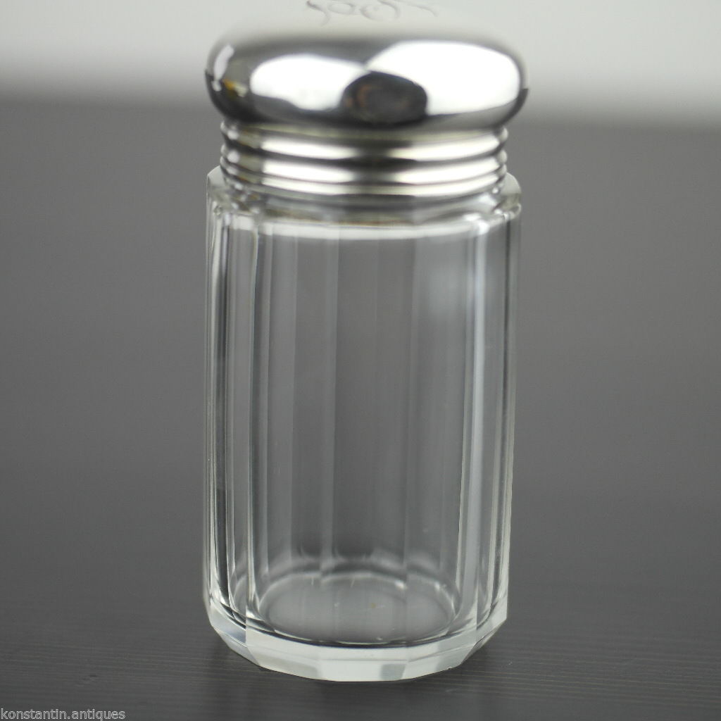 Antigua botella de tocador de vidrio tallado de 1907 con tapa de plata maciza de Londres