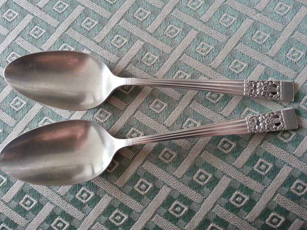 Vintage Community silver plated decorated two serving spoons British Empire