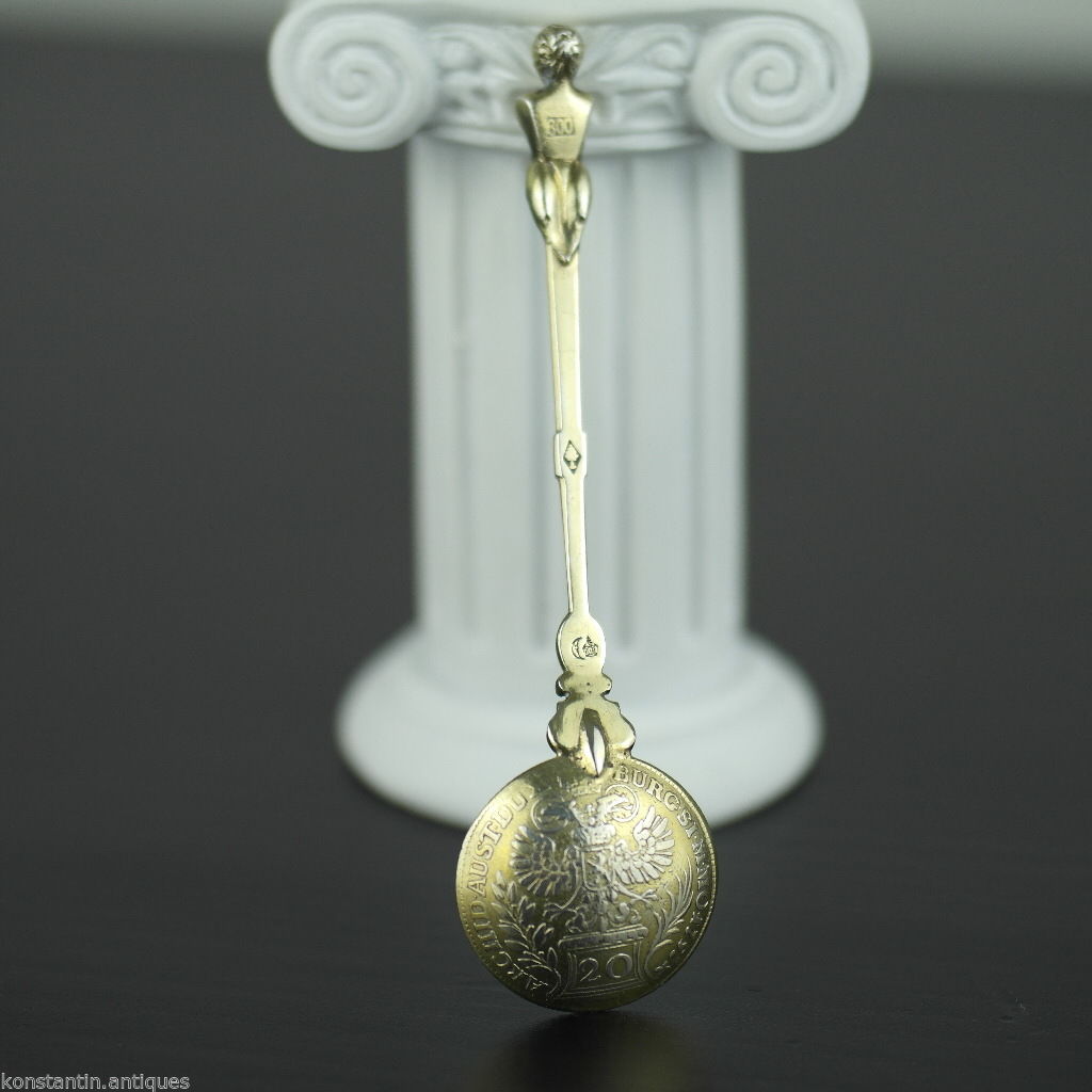 Antiguo 1757 plata maciza chapada en oro 20 cuchara de monedas Kreuzer Theresia Imperio Austriaco 800