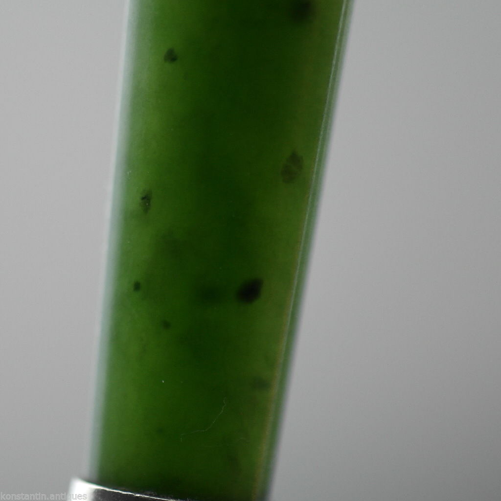 Antique 1900 sterling silver knife green Jade Nephrite handle