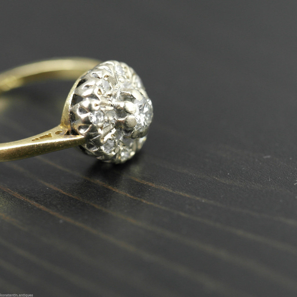 Vintage 18ct gold ring with brilliant cut diamonds cluster London