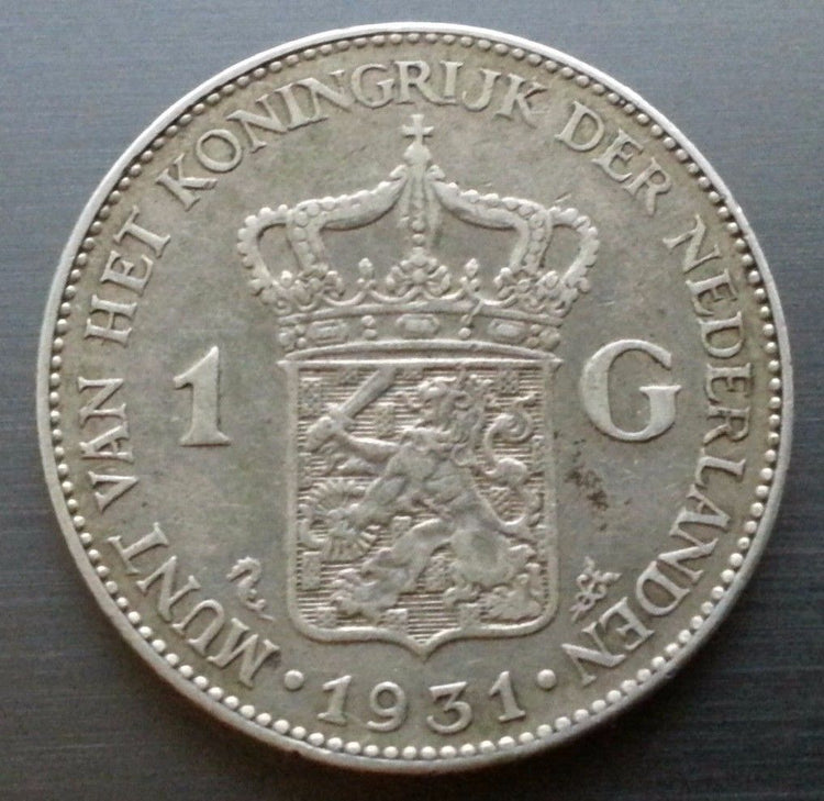 Jahrgang 1931 Silbermünze 1 Gulden Königin Wilhelmina der Niederlande 20. Jh