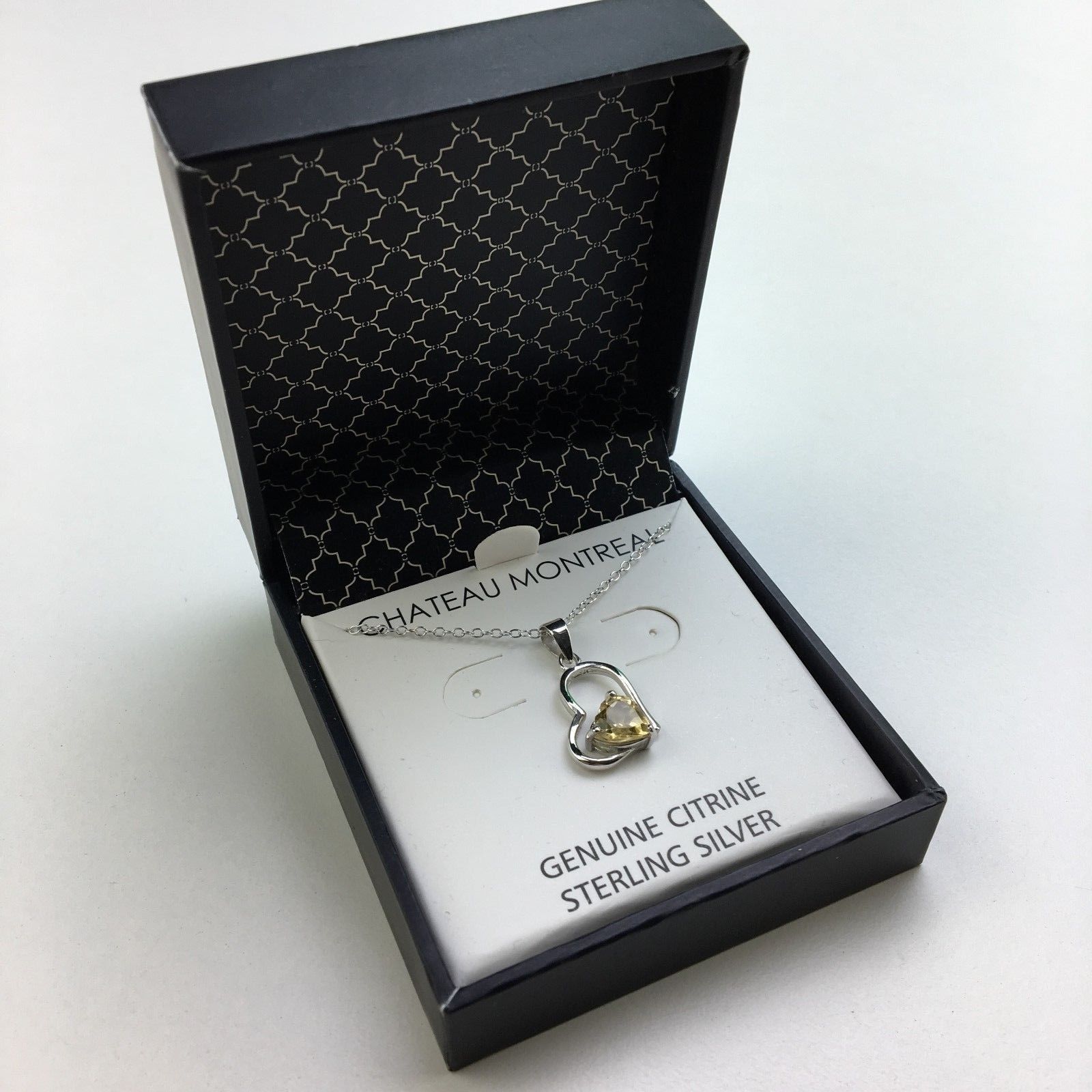 Sterling silver Citrine stone pendant on chain 925 Chateau Montreal