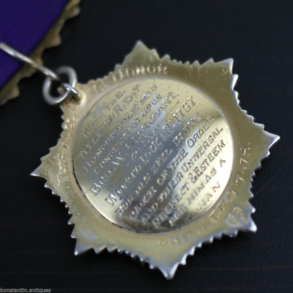 Vintage 1975 medalla chapada en oro de plata maciza RAOB Roll of Honor