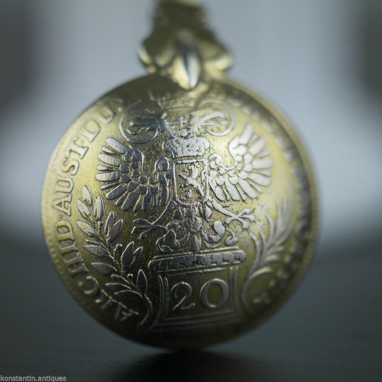 Antiker 1757 vergoldeter 20-Kreuzer-Münzlöffel aus massivem Silber Theresia Österreichisches Kaiserreich 800