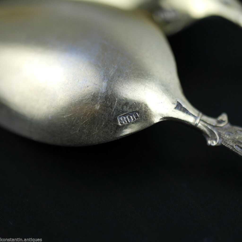 Antique Italian sterling silver spoons set 5 five gilt deer legs handles Italian