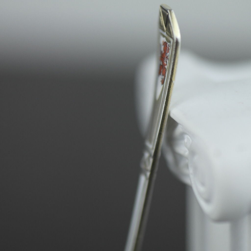 Antique enamel picture solid silver spoon German Dusseldorf Konsthalle 800