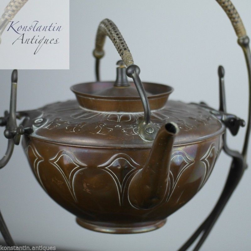 Art Nouveau WMF Copper Tea Coffee Spirit Kettle on Pewter stand Antique