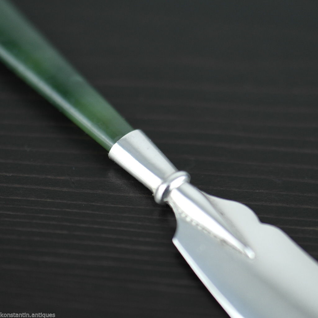 Antique 1900 sterling silver knife green Jade Nephrite handle