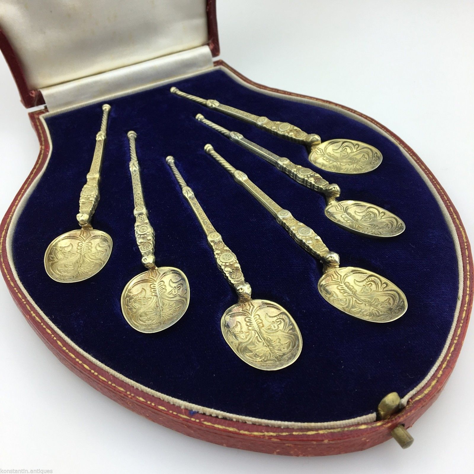 Vintage 1936 gild solid silver anointing spoons set of six Birmingham E&Co