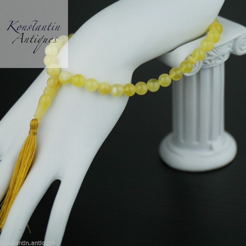 Cuentas auténticas de ámbar báltico, Rosario islámico Tasbih de 9mm, yema de huevo blanca