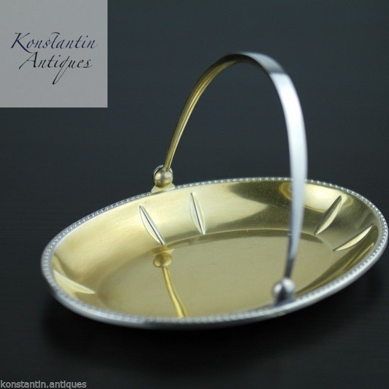 Vintage plata maciza chapado en oro plato de caramelo ruso URSS 875 c.1927-1953