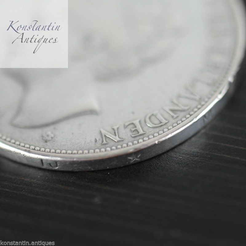 Moneda de plata maciza vintage de 1930 2,5 Gulden Wilhelmina Reina de los Países Bajos