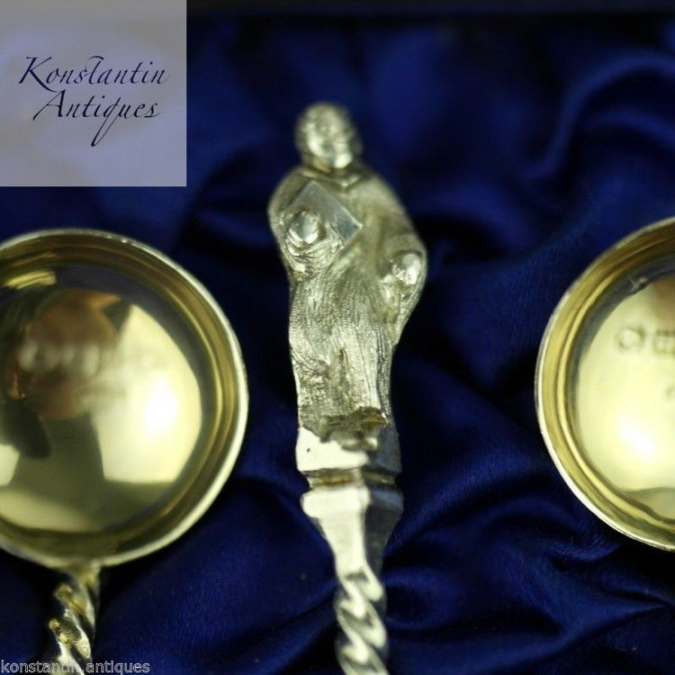 Antique Victorian 1883 sterling silver gold plated Apostle spoons 4+1 set boxed