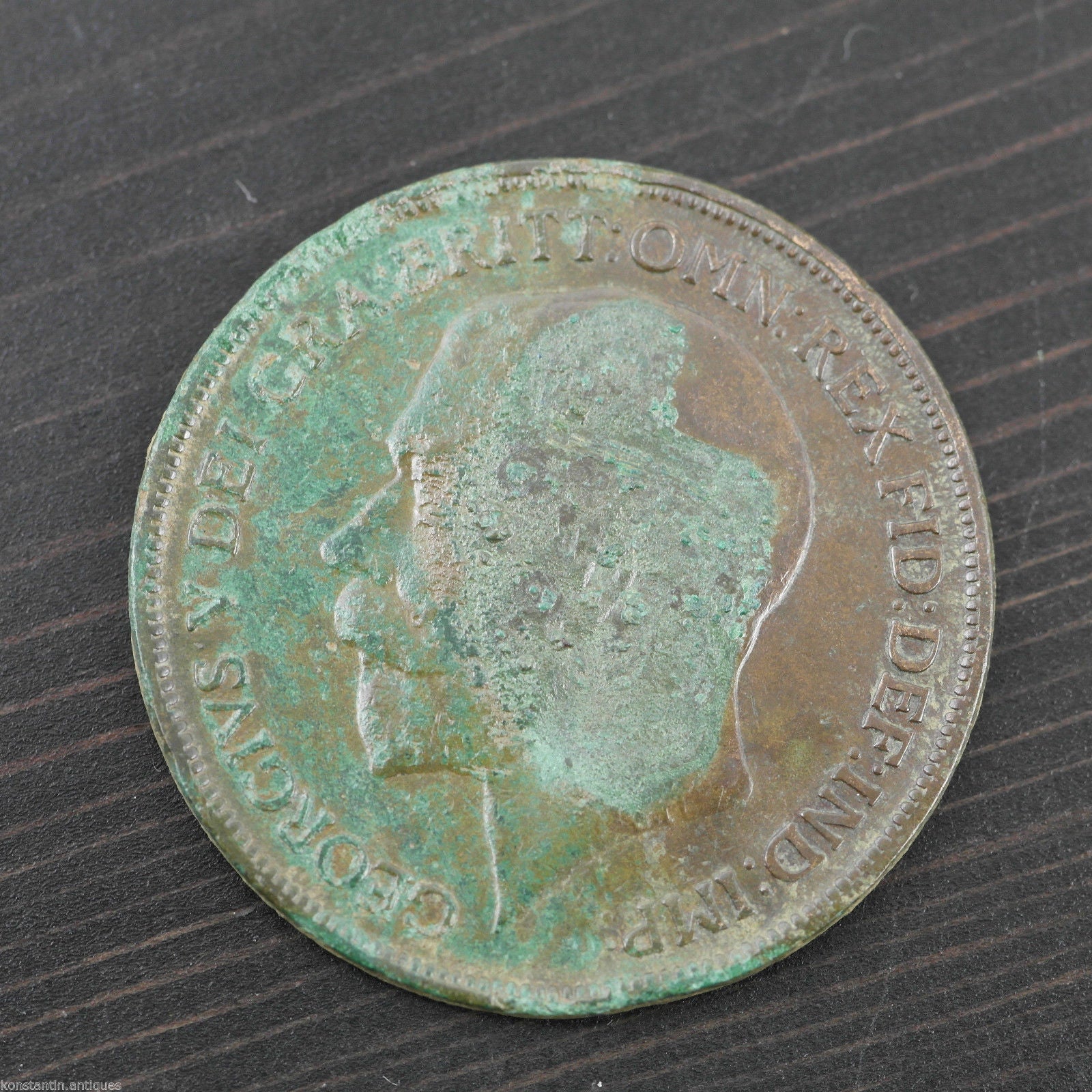 Antike Bronzemünze von 1914, ein Penny George V. Britisches Empire mit Patina
