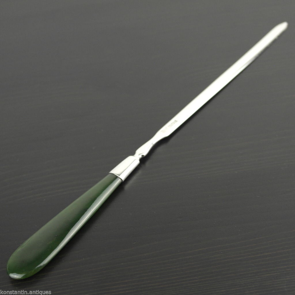 Antique 1905 solid silver letter opener with Nephrite handle London Edwardian