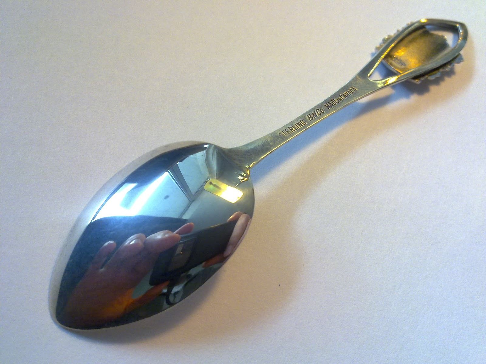 Cuchara de esmalte de plata maciza vintage Canadá Montreal STERLING Regalo de bautizo