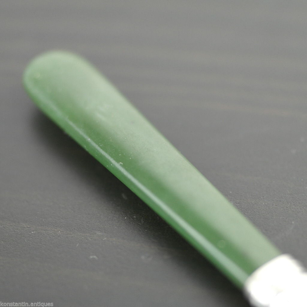 Antique 1900 sterling silver knife green Jade Nephrite handle