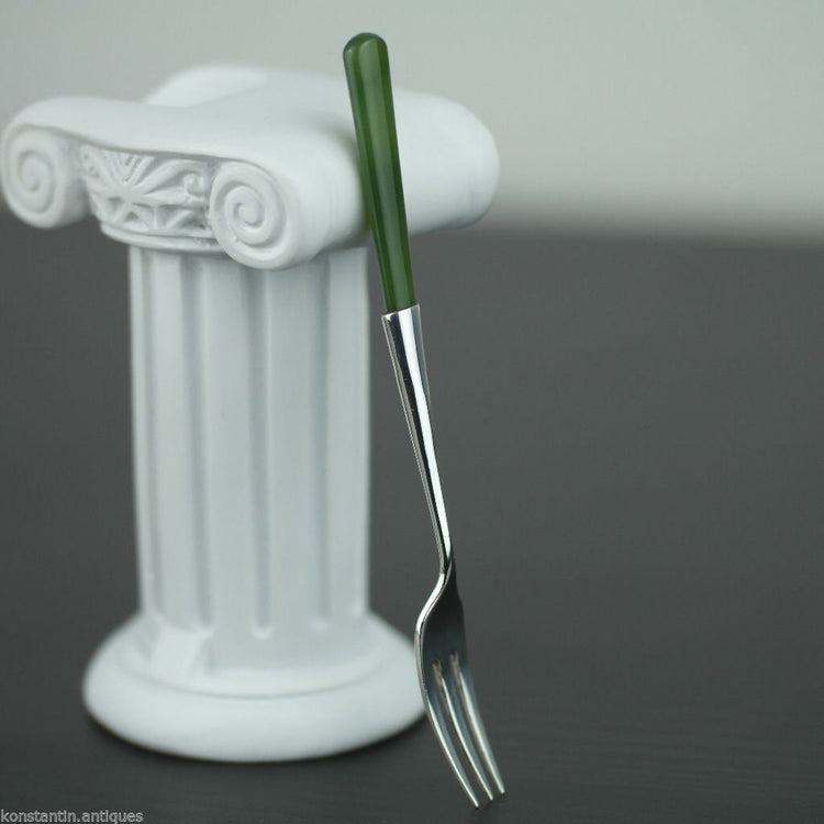 Antique 1900 sterling silver fork with green Jade Nephrite handle