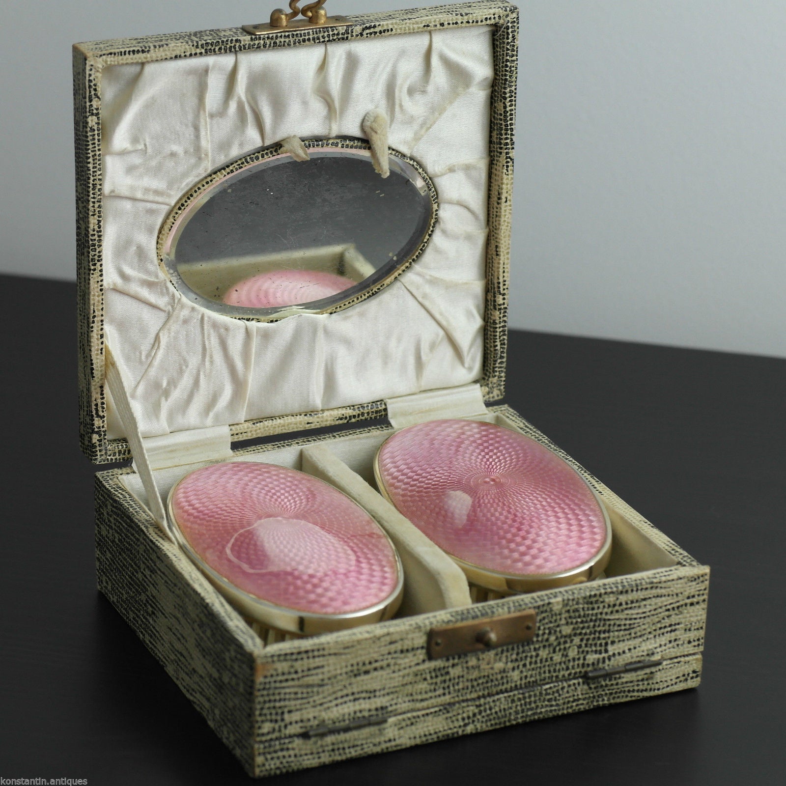 Antique 1927 sterling silver guilloche enamel brushes Birmingham Art Deco