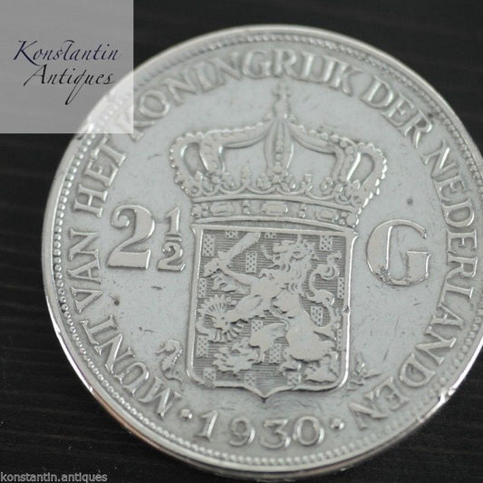 Jahrgang 1930 massive Silbermünze 2,5 Gulden Wilhelmina Königin der Niederlande