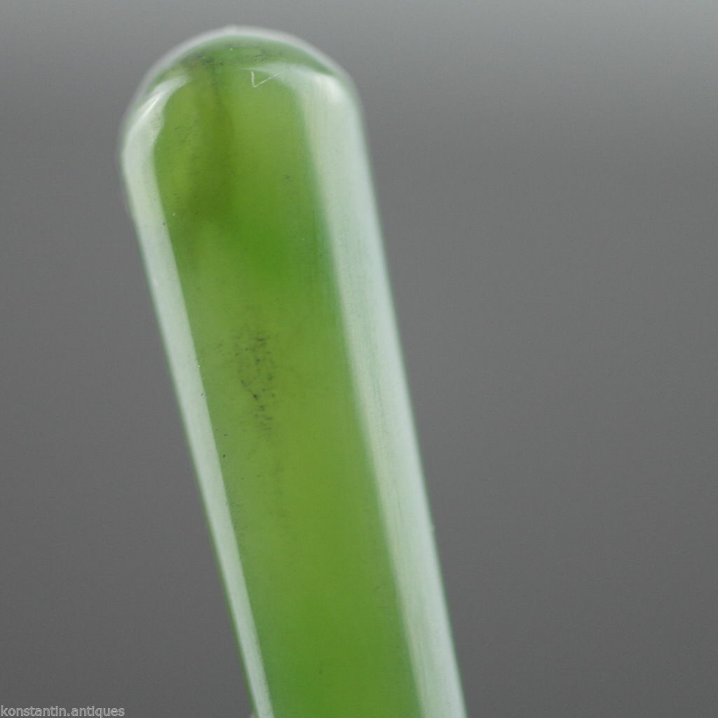 Antike Gabel aus Sterlingsilber aus dem Jahr 1900 mit grünem Jade-Nephrit-Griff