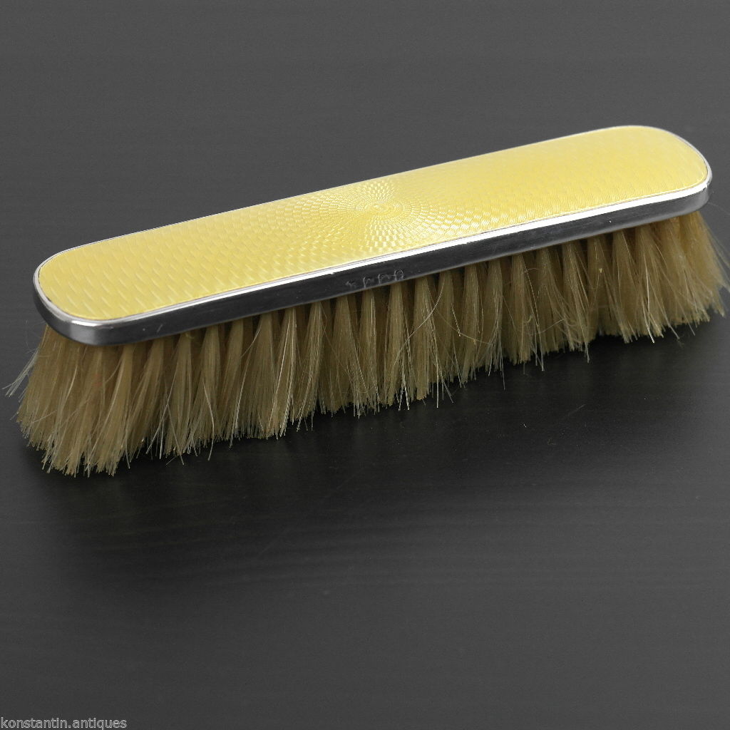 Vintage 1927 sterling silver yellow guilloche enamel brush Birmingham British