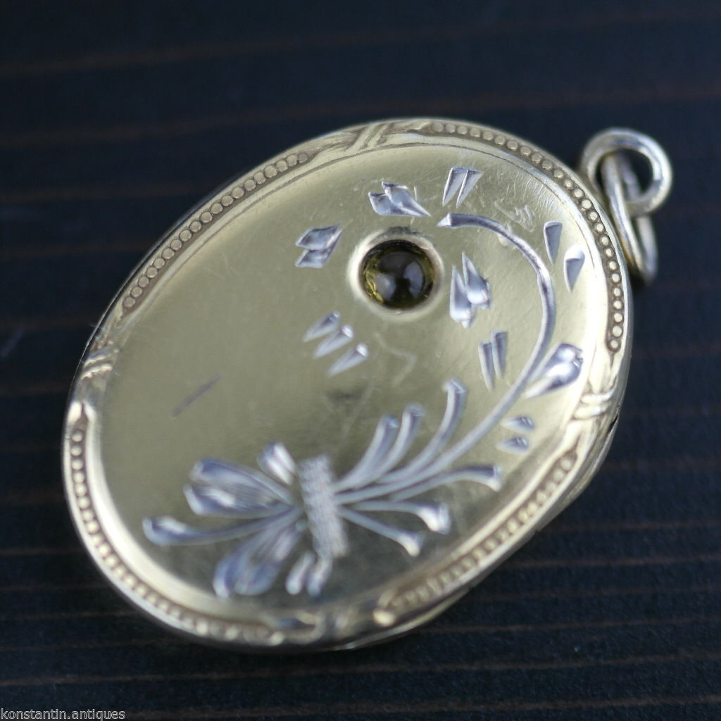 Vintage massives Silber Medaillon Anhänger Citrin Edelstein Charm vergoldet Russisch В875