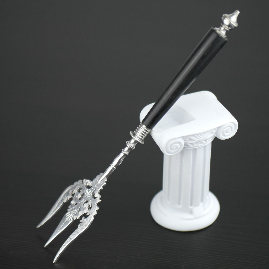 Antique silver plated fork with black solid wood handle British Empire