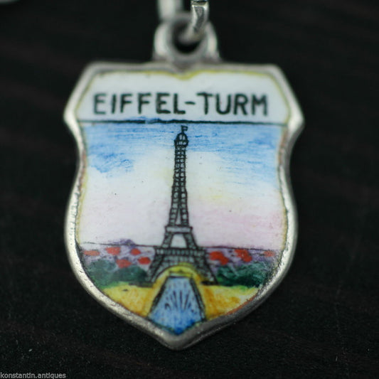 Vintage Eiffelturm Emaille 800 REU Silber Charm-Anhänger Eiffelturm