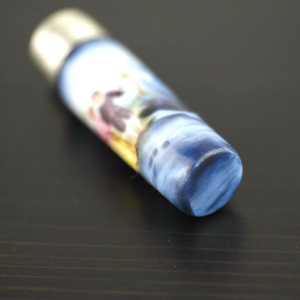 Antique 1904 sterling silver lidded porcelain needles storage bottle Birmingham