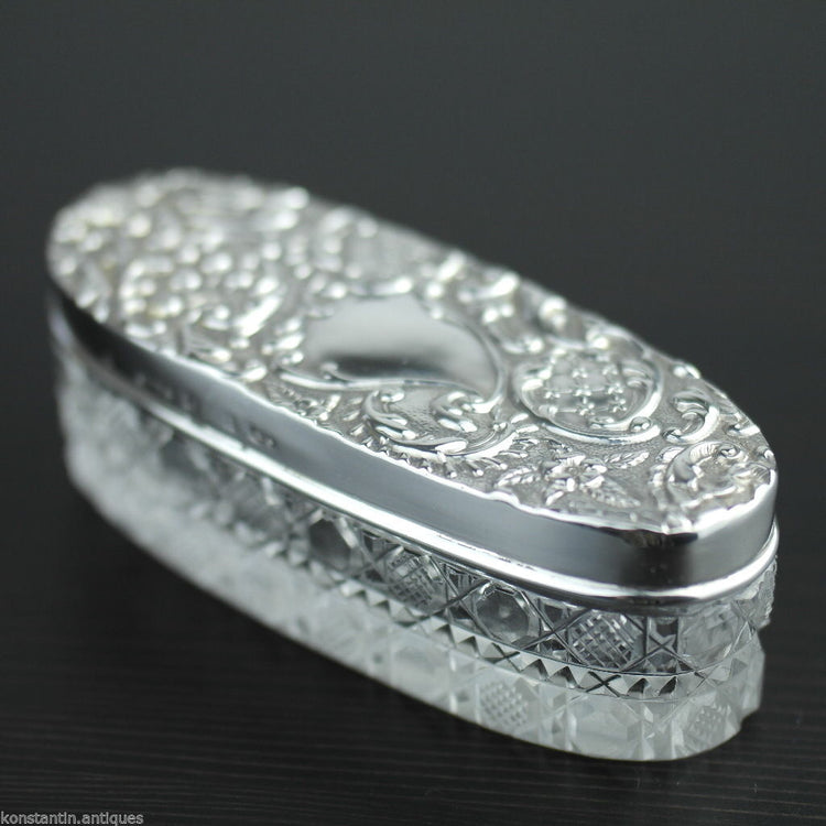 Antique 1903 sterling silver topped cut glass trinket box