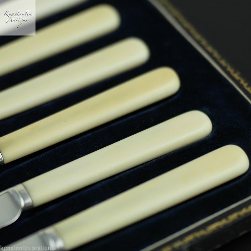 Antique 1923 Sheffield solid silver set of six dessert knives
