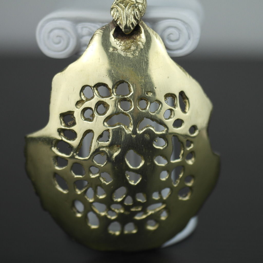 Antique solid brass ornamented strainer French Royal flower dancing couple eagle