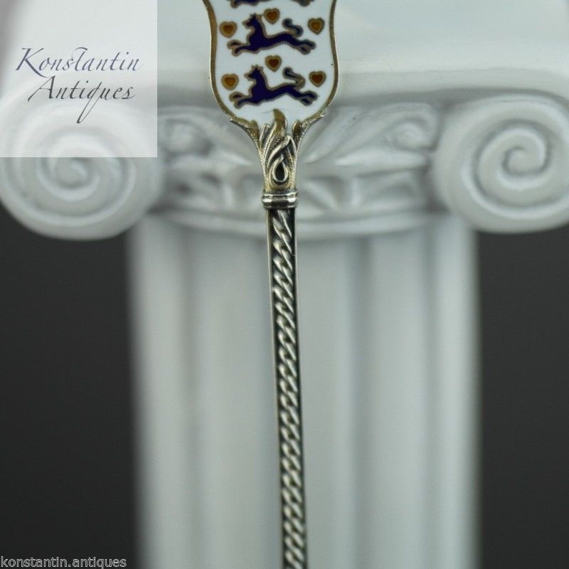 Antique sterling silver enamel spoon Bernhardhertz Norway David Andersen Denmark